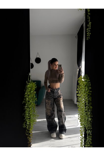 Blugi Dama Wide Leg Print – Talie Înaltă, Stil Streetwear