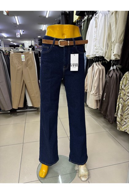 Lacivert kemerli yüksek bel Likralı bol paça jeans (1 beden küçük alın)