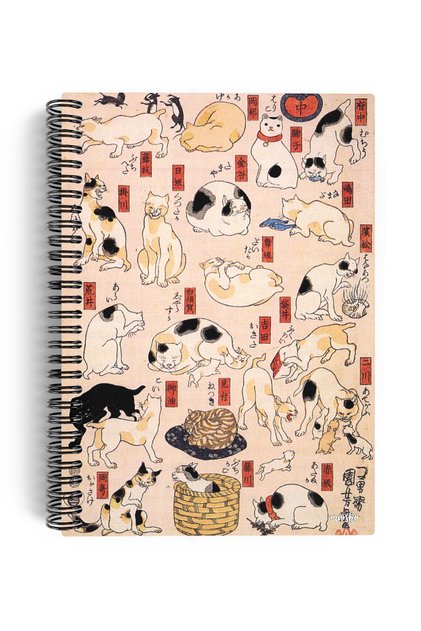Utagawa Kuniyoshi / Cats of the Tokaido,1850 | Spiralli Defter 07 | A5 | Çizgisiz | 100 Sayfa |Sanat