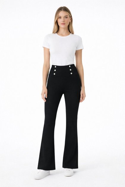 Women's High Waist Button Detailed Flared Pants