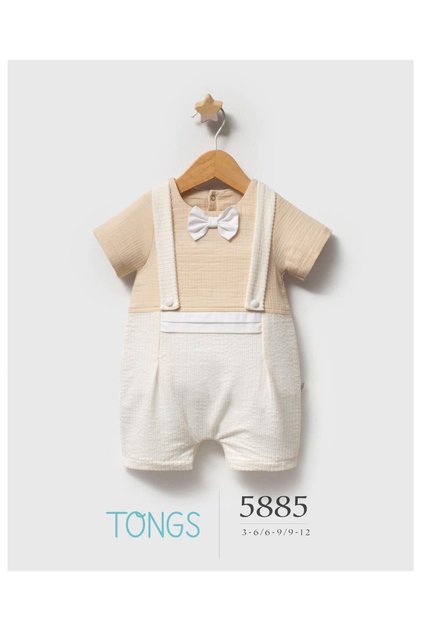 Baby Boy Beige Color Celebration Jumpsuit with Bow Tie (3-12 Months)