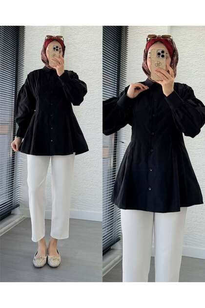 Women's Trendy Poplin Shirt with Pencil Detail on the Front and Back