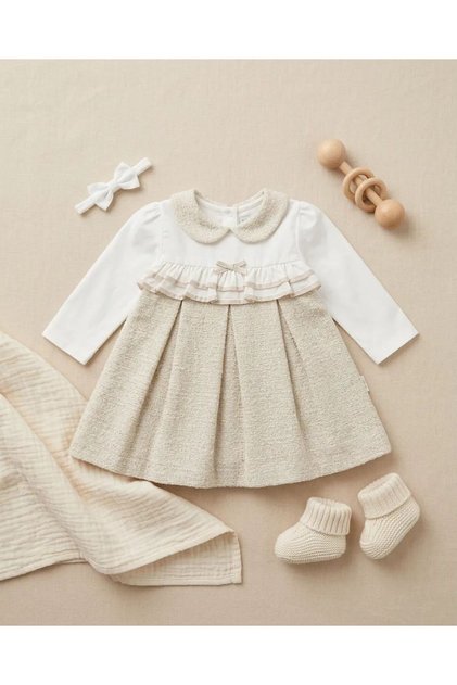 Girl - Baby Collar Glittery Beige Dress