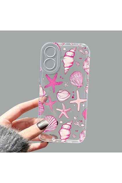 iPhone 16 Compatible Camera Protected Anti-Shock Aesthetic Print Patterned Transparent Silicone Case