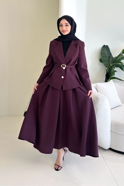 Viviana Ceket Etek Takım - Bordo