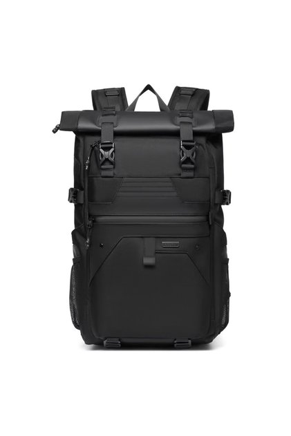 Travel Backpack for Business Work with Roll Top Design Waterproof Oxford Fabric Expandable 28L to 38L Anti Theft, Black, 9761