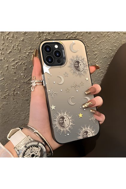 iPhone 13 Pro Max Compatible Gold Tone Star Patterned Acrylic Material Phone Case