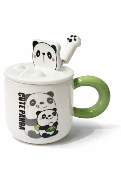 Cute Yummy Panda Figured Ceramic Mug with Lid 300ml Coffee Cup with Spoon Design | Yummy Panda