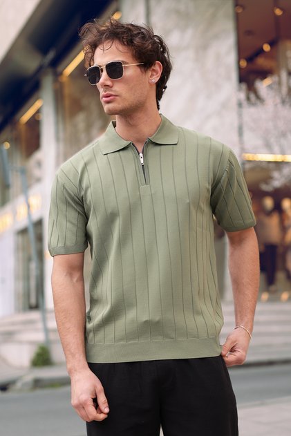 Men's Polo Neck Half Zipper T-Shirt