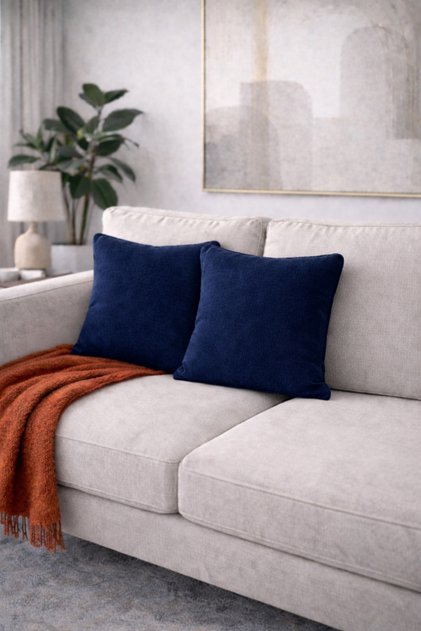 2-Pack Cotton Textured Woven Cushion Cover Navy Blue