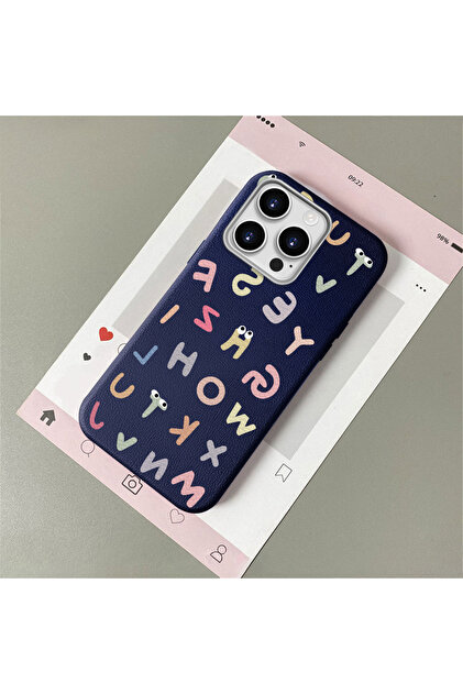 iPhone 14 Pro Compatible Stylish Letter Patterned , Leather Textured Phone Case