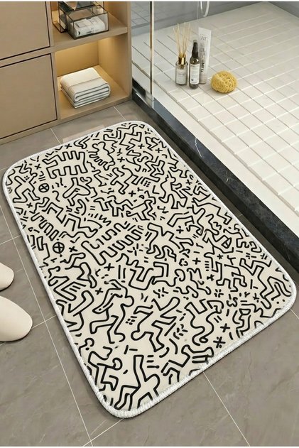 Multi-Purpose Shower Mat Non-Slip Foot Mat 60X100 Modern Patterned Soft Base