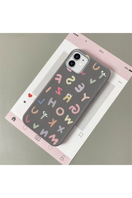 iPhone 11 Compatible Stylish Letter Patterned , Leather Textured Phone Case