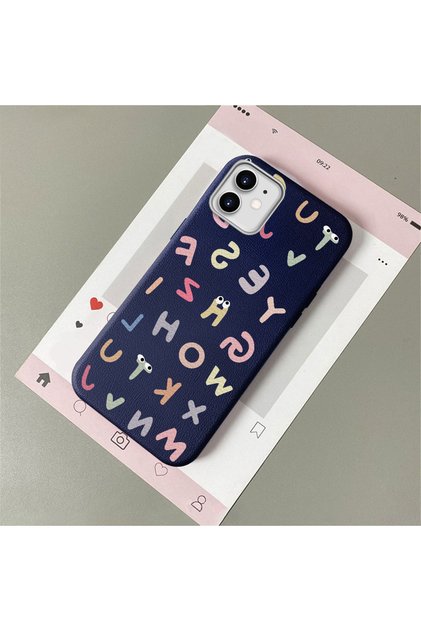 iPhone 11 Compatible Stylish Letter Patterned , Leather Textured Phone Case