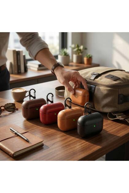 CaseOnn Apple AirPods Pro 3 Kılıf Kancalı Lüks Deri Görünümlü Açık