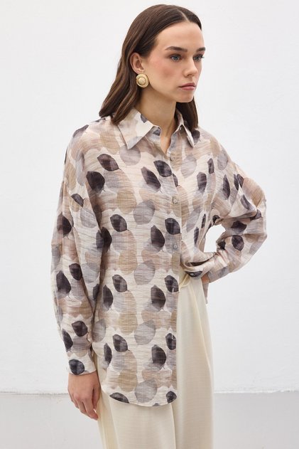 Slim Shirt with Folded Sleeves - Gray