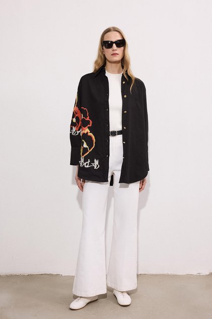 Embroidered Gabardine Shirt-Jacket