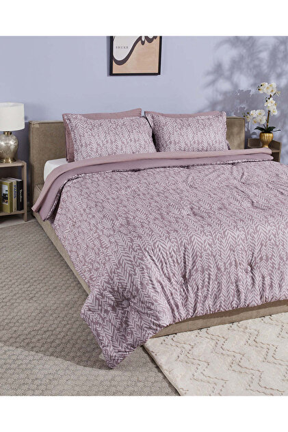 Beige And Pink Botanical Print Comforter Set 6 Piece Double Size