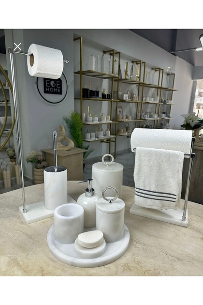 Mermer Beyaz Banyo Seti- 9 Parça -Mermer Banyo Seti