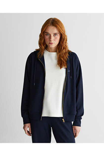 Kadın Lacivert Standart Fit Kapüşonlu Sweatshirt