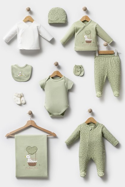 Cute duck in the basket 10 piece newborn hospital outfit - organic bodysuit set boxed