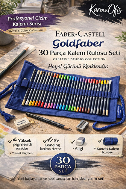 Faber-Castell Goldfaber 30 Parça Kalem Rulosu Seti Renkli Kalem Çizim Boyama Eskiz Seti
