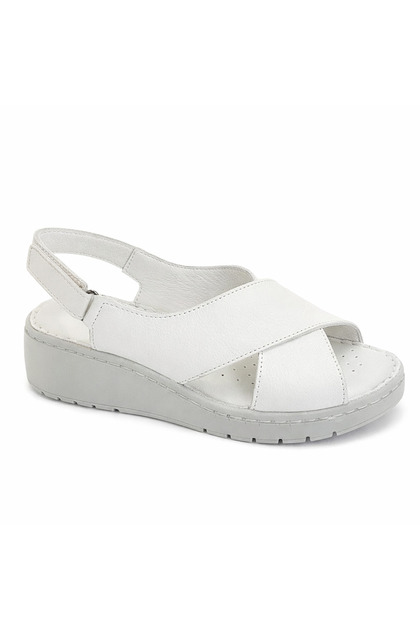 Lara Beyaz Genuine Leather Women Sandals