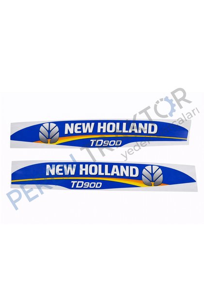 New Holland TD90D Yan Yazı Takımı Mavi Tip Kaporta Etiketi Sağ - Sol Kaput Sticker Seti