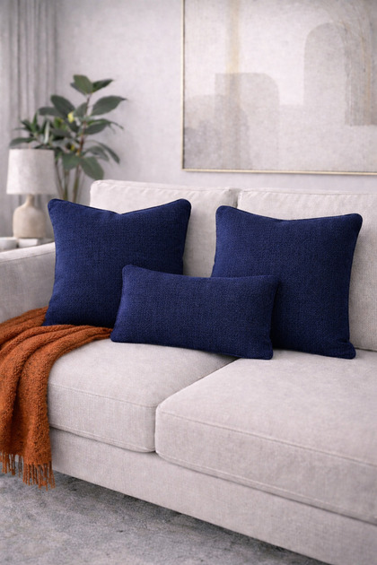 3-Pack Cotton Textured Woven Cushion Cover Navy Blue