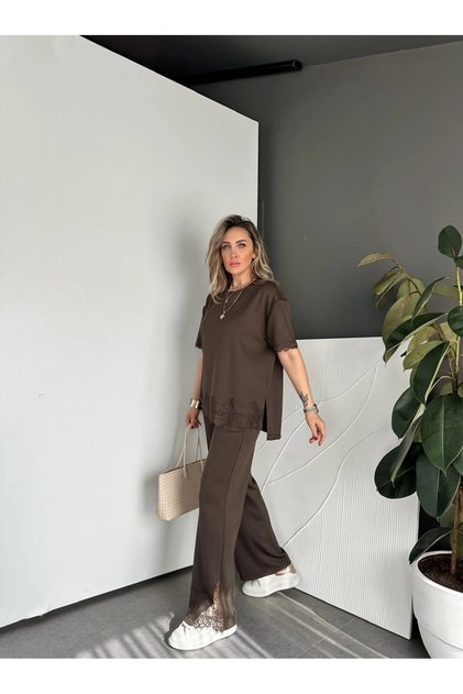 EGZOTİK ASORTİK بلوزة نسائية بأكمام قصيرة وحافة تنورة وبنطلون من دانتيل قطع وبلوزة بطول البيسبول وحزام خصر La