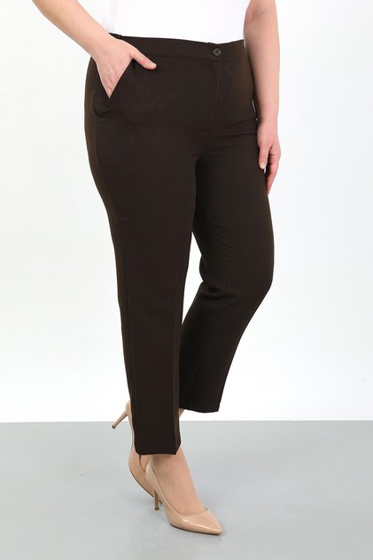 Women's Waist Half Elasticized Dabil Fabric Plus Size Pants