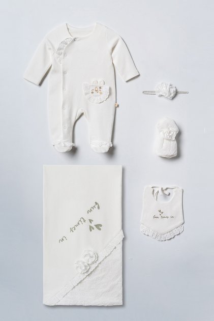 Newborn Baby Girl Hospital Outfit Set of 5 with Overalls %Cotton-Boutique Production Premium Quality Soft
