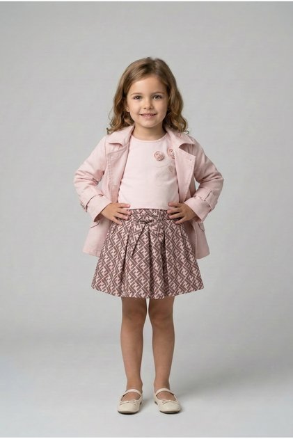 Girl's Canvas Trench Skirt and Cropped Body Set Pink