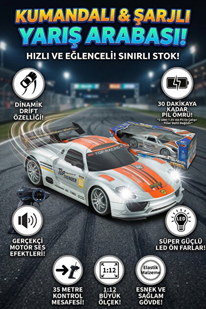 craftivio 1:12 Ölçek Uzaktan Kumandalı Şarjlı Drift Arabası