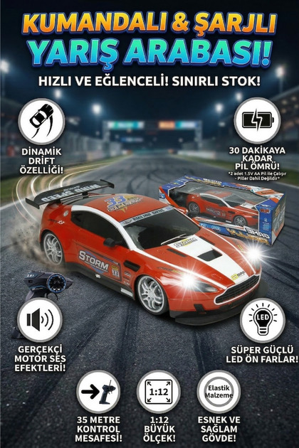 craftivio 1:12 Ölçek Uzaktan Kumandalı Şarjlı Drift Arabası