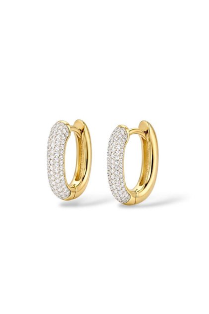 White stone oval hoop earrings