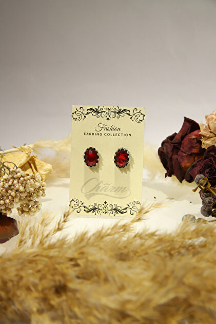 Обеци "Ruby Elegance" – Овални обеци с наситено червен кристал
