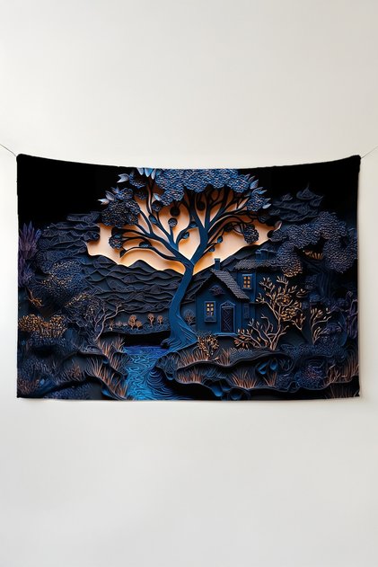 Cabin in the Woods Wall Covering – Large Size Tapestry Wall Rug Sq, Game Anime Movie Room Decor
