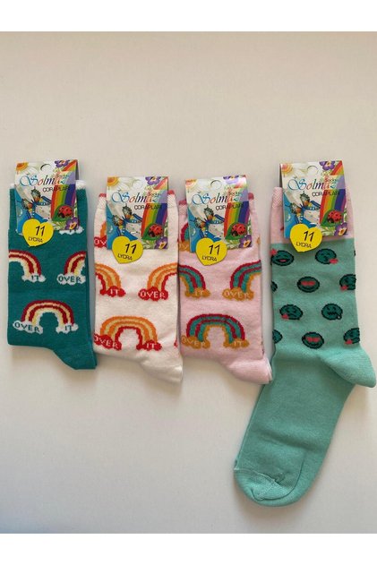 Unisex 4-Piece Socks with Colorful Rainbow Motif for 11-12 Years Old