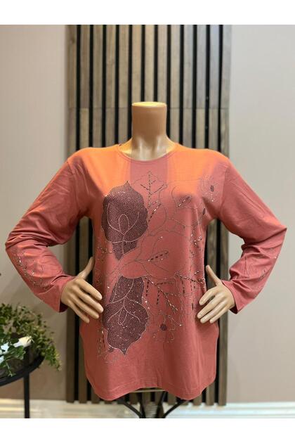 Women's Middle Age and Above Baguette Stone Mother Combed Cotton Blouse
