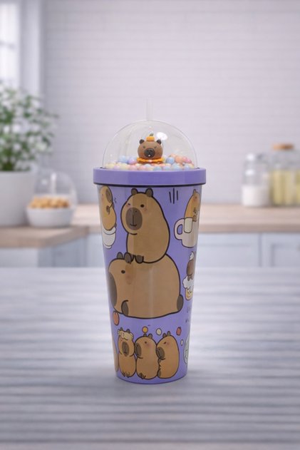 550 ml Capybara Figured Children's Thermos Cup with Straw and Beaded Dome Lid Cute Flask