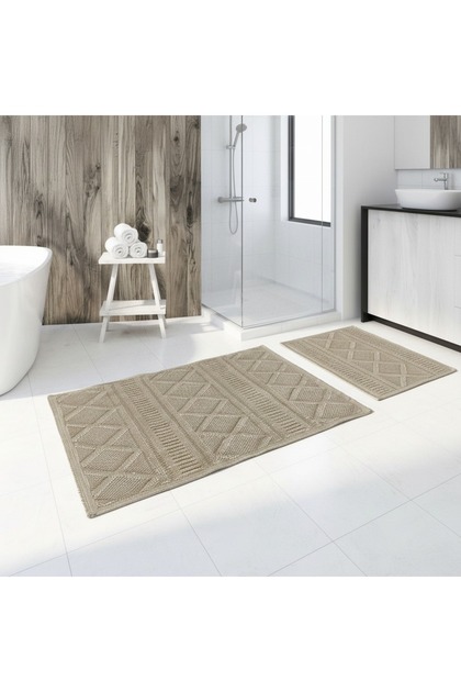 Loomx Bath Mat Set of 2 Washable Woven Surface Non-Slip Sole Bathroom Rug Floor Mat