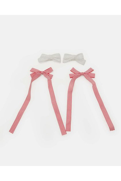 Girls White And Red Embellished Hair Clip Set (Pack of 4)