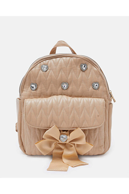 Girls Beige Quilted Backpack