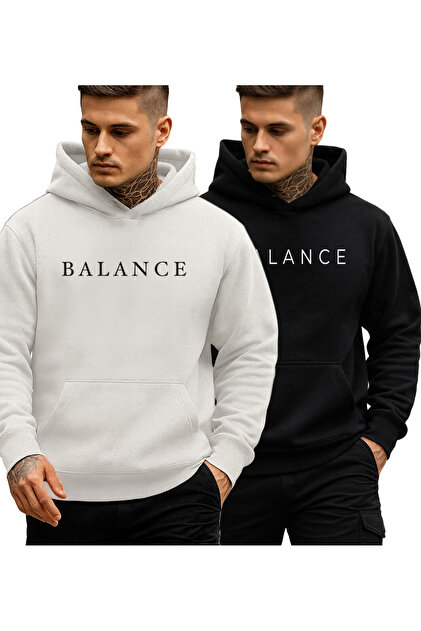 مجموعة من قطعتين سويت شيرت باللونين الأسود والأبيض من Balance بغطاء رأس