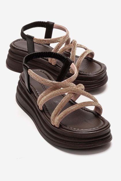 Women's Cross Stone Elastic Sandals Brown