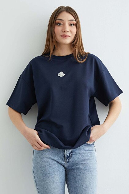 Women's Floral Printed Crew Neck Cotton Oversized Round Neck T-Shirt