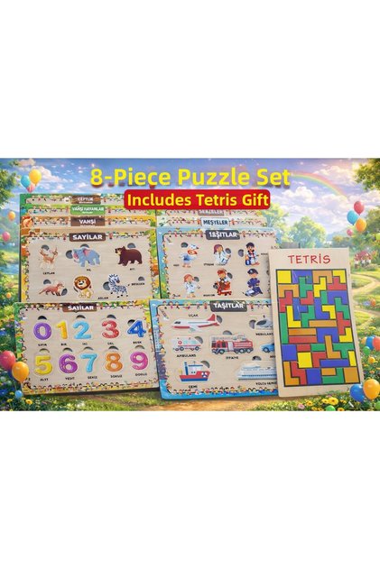 8 Pieces Wood+Eva Educational Find and Place Puzzle Full Set Montessori Intelligence and Motor Skills Developmental Toy