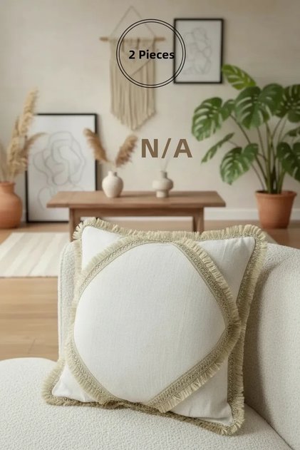 Special Design Single Linen Cream Cushion 2 Pieces Cushion Cover (43 X 43)