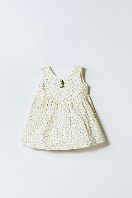 Baby Girl Crew Neck Embroidered Summer Regular Fit Cream Dress Usb3024-C-V1